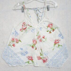 Linea Donatella Blouse Top Women's Medium White Floral Sleeveless Crochet Trim